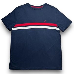 Nautica Mens Shirt XL Striped Red White Blue Short Sleeve Cotton Tee Shirt